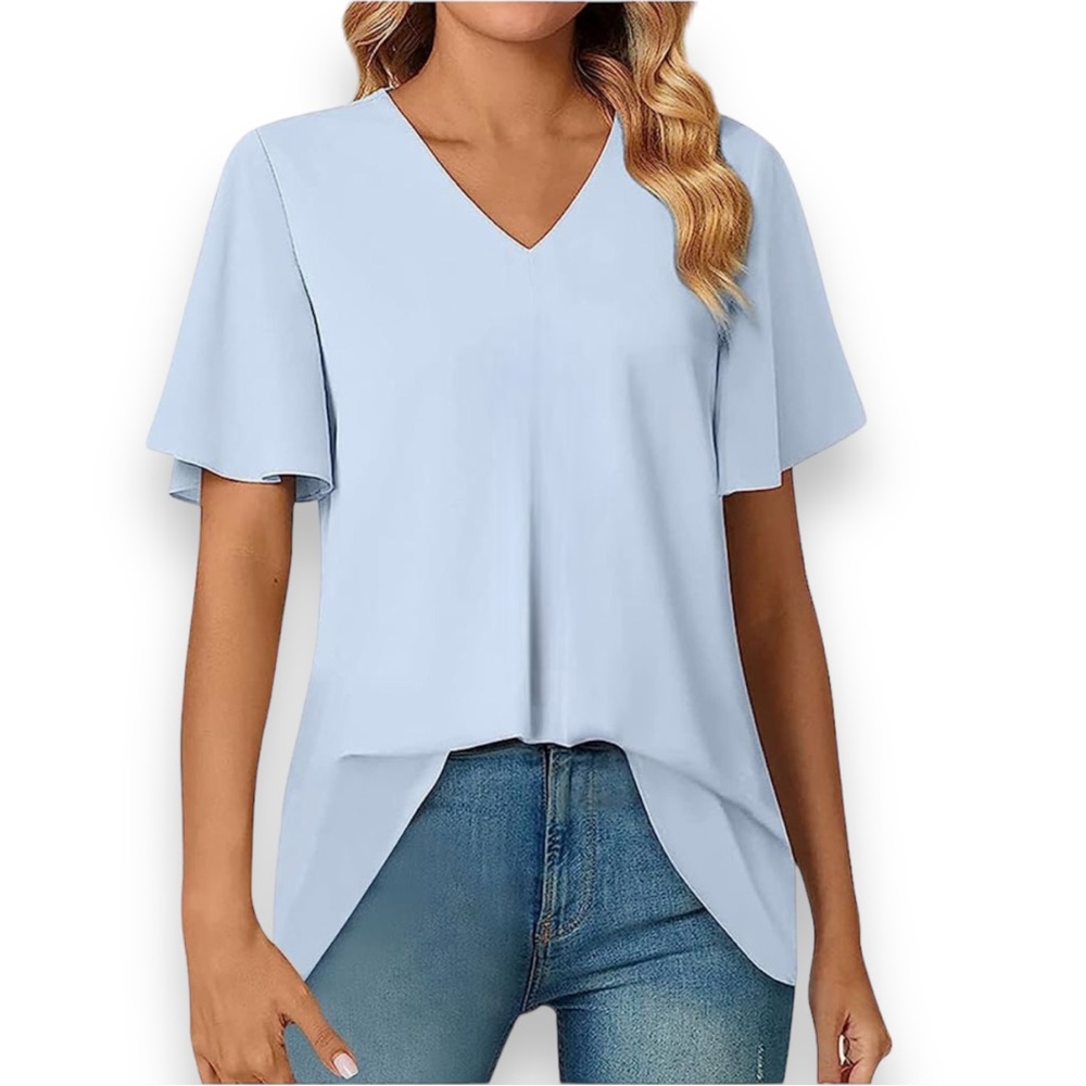 NEW Light Blue Lightweight V Neckline Tunic Blouse Women’s Plus Size XL